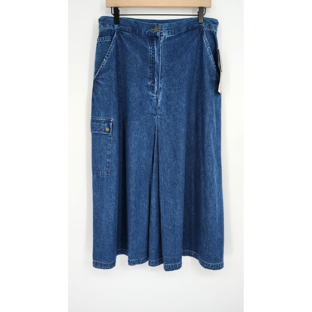 VTG Indigo Blue Womens Prairie Denim Midi Skirt 16 Coastal Cowgirl Concert NWT